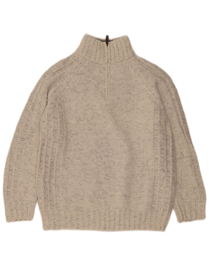 Suéter masculino Marks & Spencer com zíper e gola em acrílico manchado branco médio