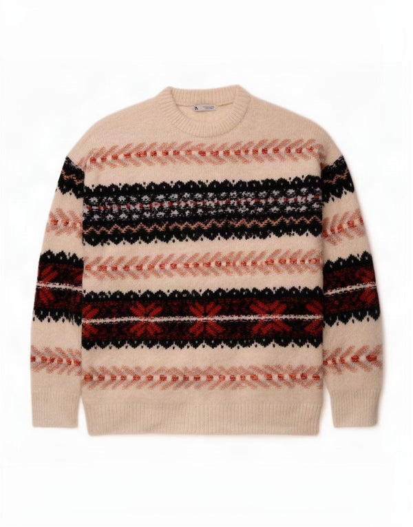 Zara Suéter masculino com gola redonda, médio off white Fair Isle Acrílico