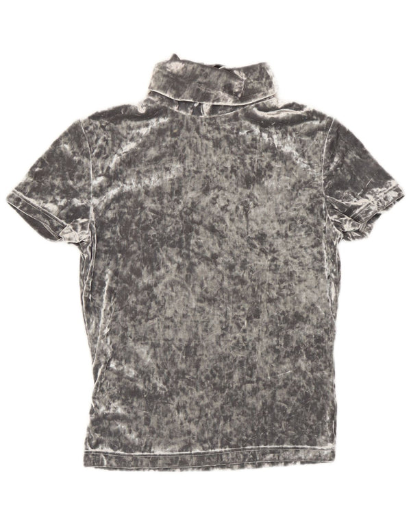 Camiseta feminina vintage de veludo UK 12 poliéster cinza médio