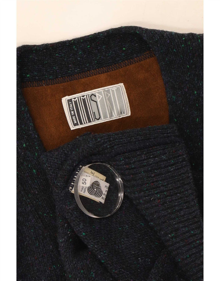 Suéter cardigã masculino vintage IT 50 lã azul marinho médio