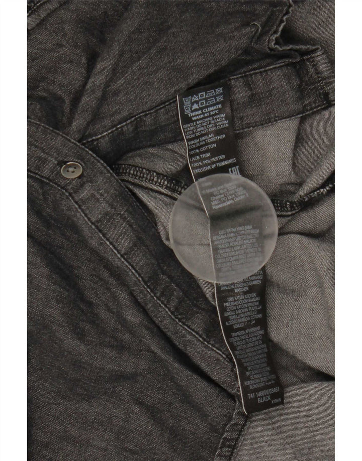 Camisa jeans feminina Marks & Spencer UK 12 algodão listrado preto médio
