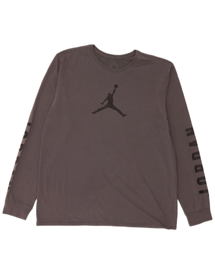 Top gráfico Jordan masculino Dri Fit manga comprida XL cinza algodão