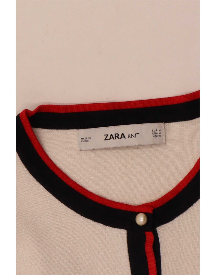 Suéter cardigã feminino Zara UK 12 bloco colorido branco médio