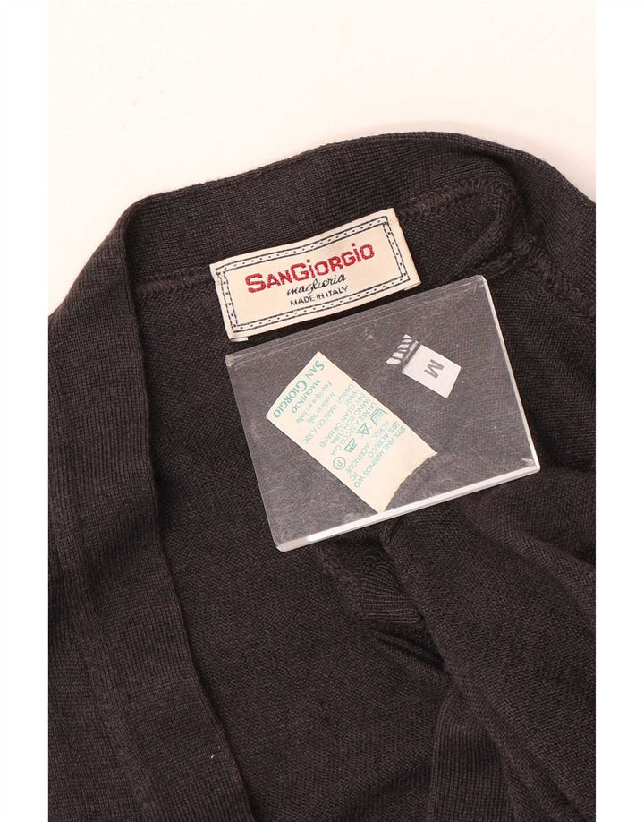 Suéter cardigã masculino sem mangas Sangiorgio lã Merino cinza médio