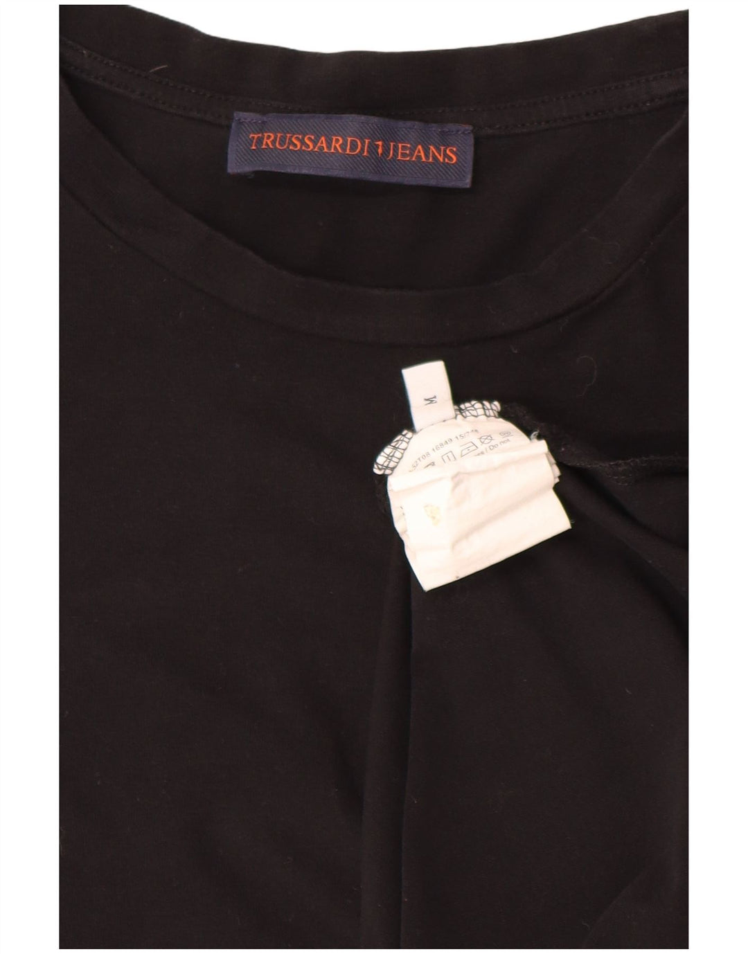 Trussardi Jeans Top feminino manga comprida UK 14 médio algodão preto
