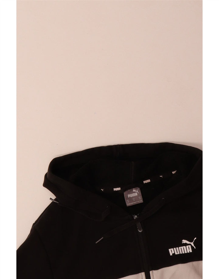 Suéter PUMA masculino com capuz e zíper médio preto algodão colorblock