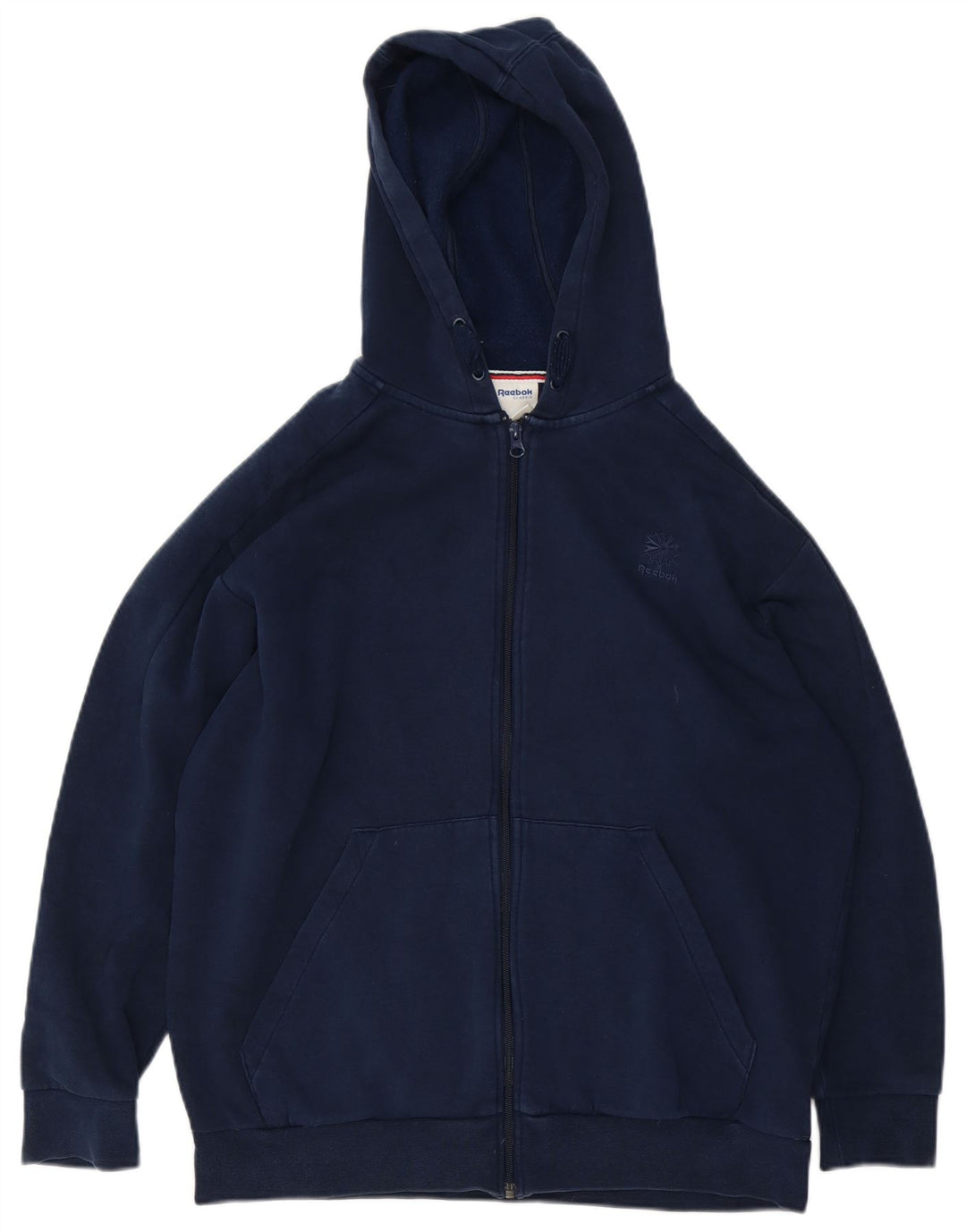 Suéter Reebok masculino com capuz e zíper grande algodão azul marinho