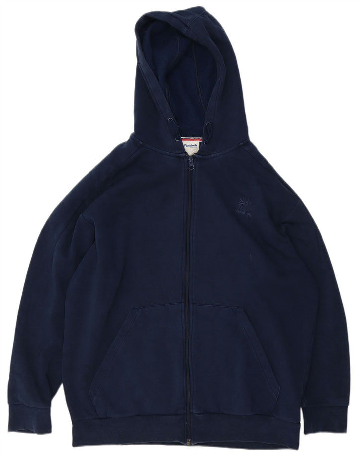 Suéter Reebok masculino com capuz e zíper grande algodão azul marinho