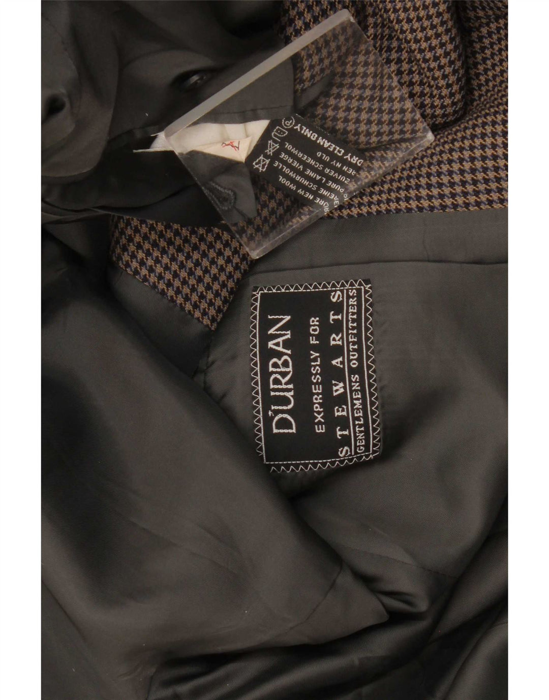 Jaqueta blazer masculina Durban com 2 botões Reino Unido 38 cinza médio houndstooth nova lã