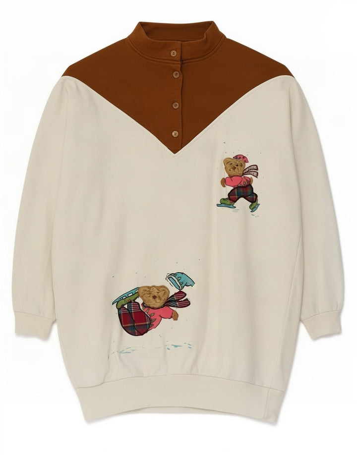 Suéter gráfico feminino vintage EU 40/42 bloco colorido branco médio