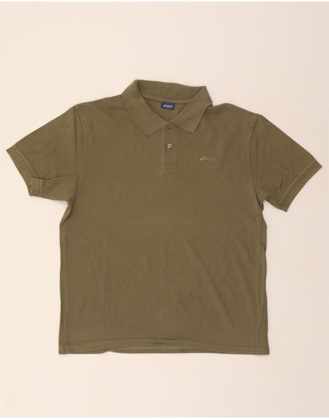 ASICS Mens Polo Shirt Large Khaki Cotton Vintage Asics and Second-Hand Asics from Messina Hembry 