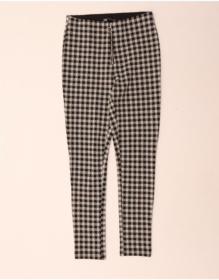 Calça feminina casual skinny Zara médio W28 L29 poliéster guingão preto