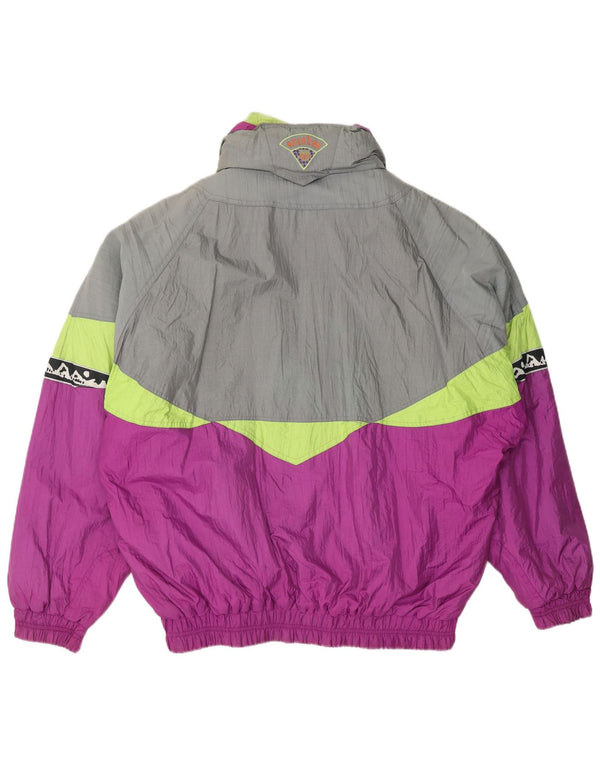 Jaqueta corta-vento masculina vintage de ajuste solto Reino Unido 40 grande bloco colorido roxo