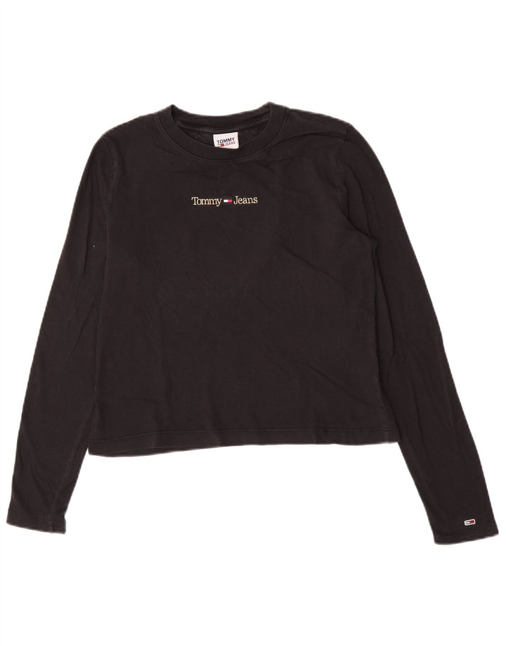 Tommy Hilfiger Crop Graphic Top feminino manga comprida Reino Unido 12 médio preto