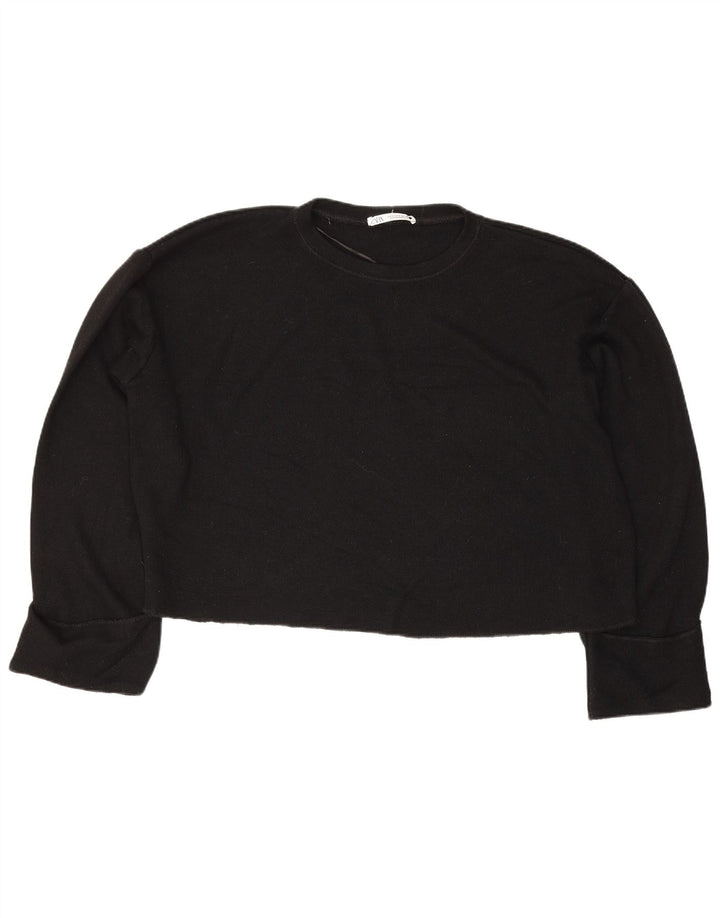 Zara Womens Crop Oversized Top Manga Longa Reino Unido 14 Médio Preto Viscose