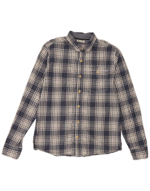 Fat Face Mens Classic Fit Camisa Média Azul Marinho Xadrez Algodão