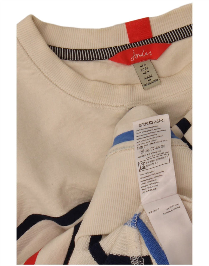 Joules moletom feminino oversized jumper UK 8 pequeno algodão listrado branco