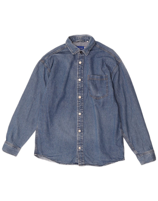 Camisa jeans masculina Jack & Jones grande algodão azul