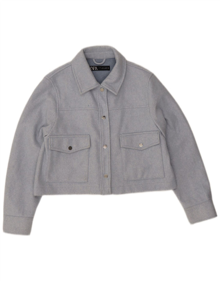 Zara Womens Crop Bomber Jacket UK 16 Grande Azul Poliéster
