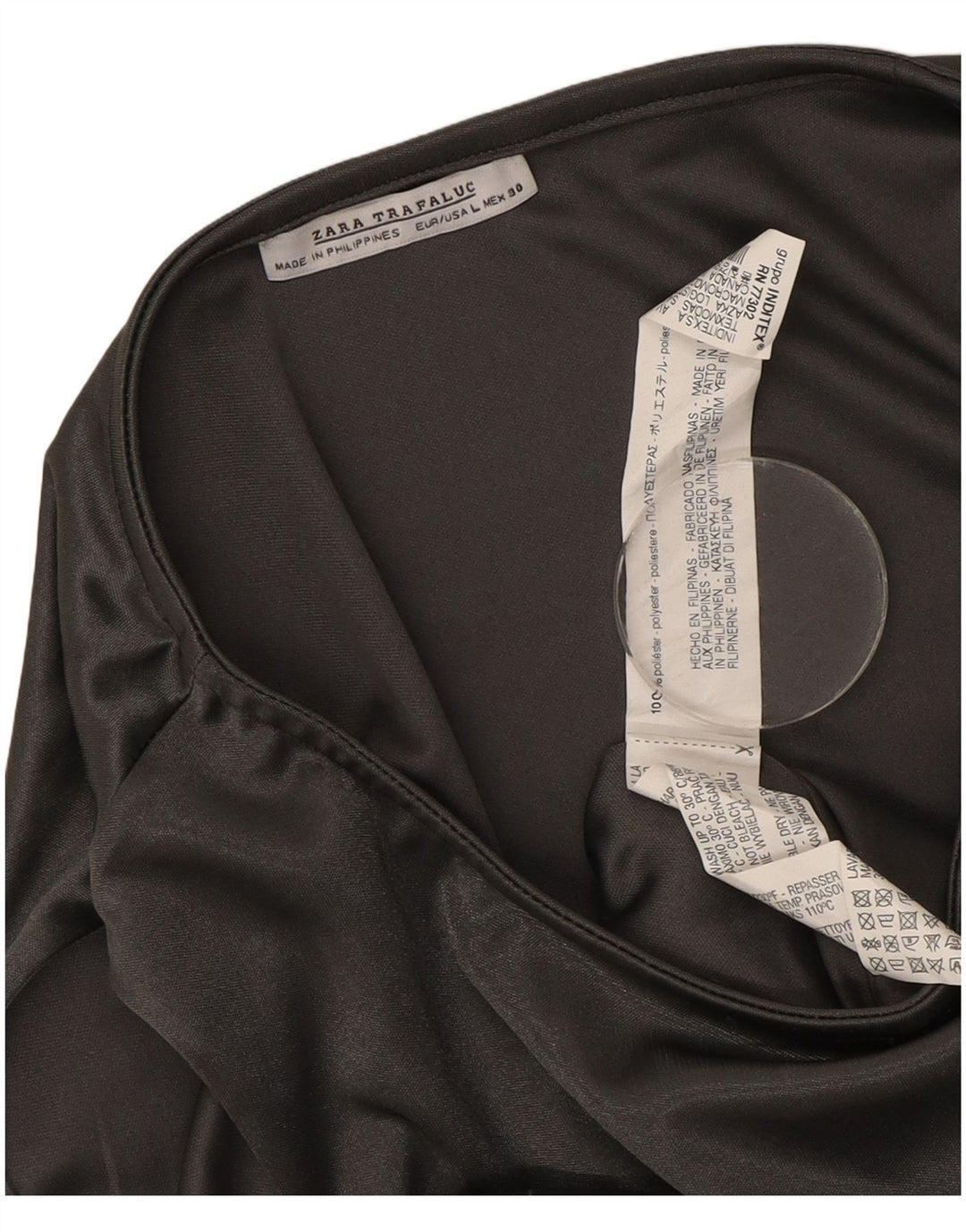 Vestido feminino sem mangas Zara UK 14 grande poliéster prateado