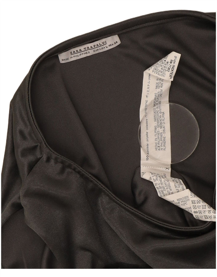Vestido feminino sem mangas Zara UK 14 grande poliéster prateado