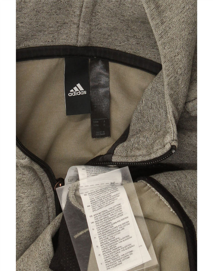 Adidas masculino zip moletom com capuz médio algodão cinza