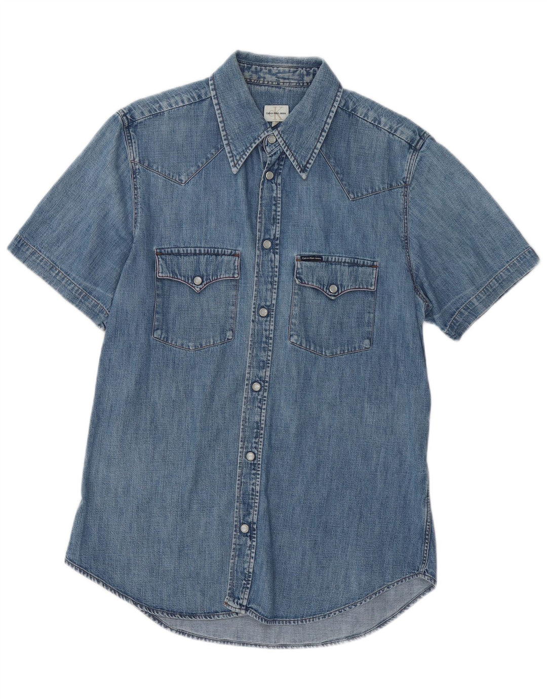 Camisa jeans feminina de manga curta Calvin Klein Jeans Reino Unido 18 XL azul algodão