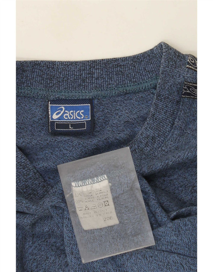 Camiseta gráfica masculina Asics Top grande algodão colorblock azul