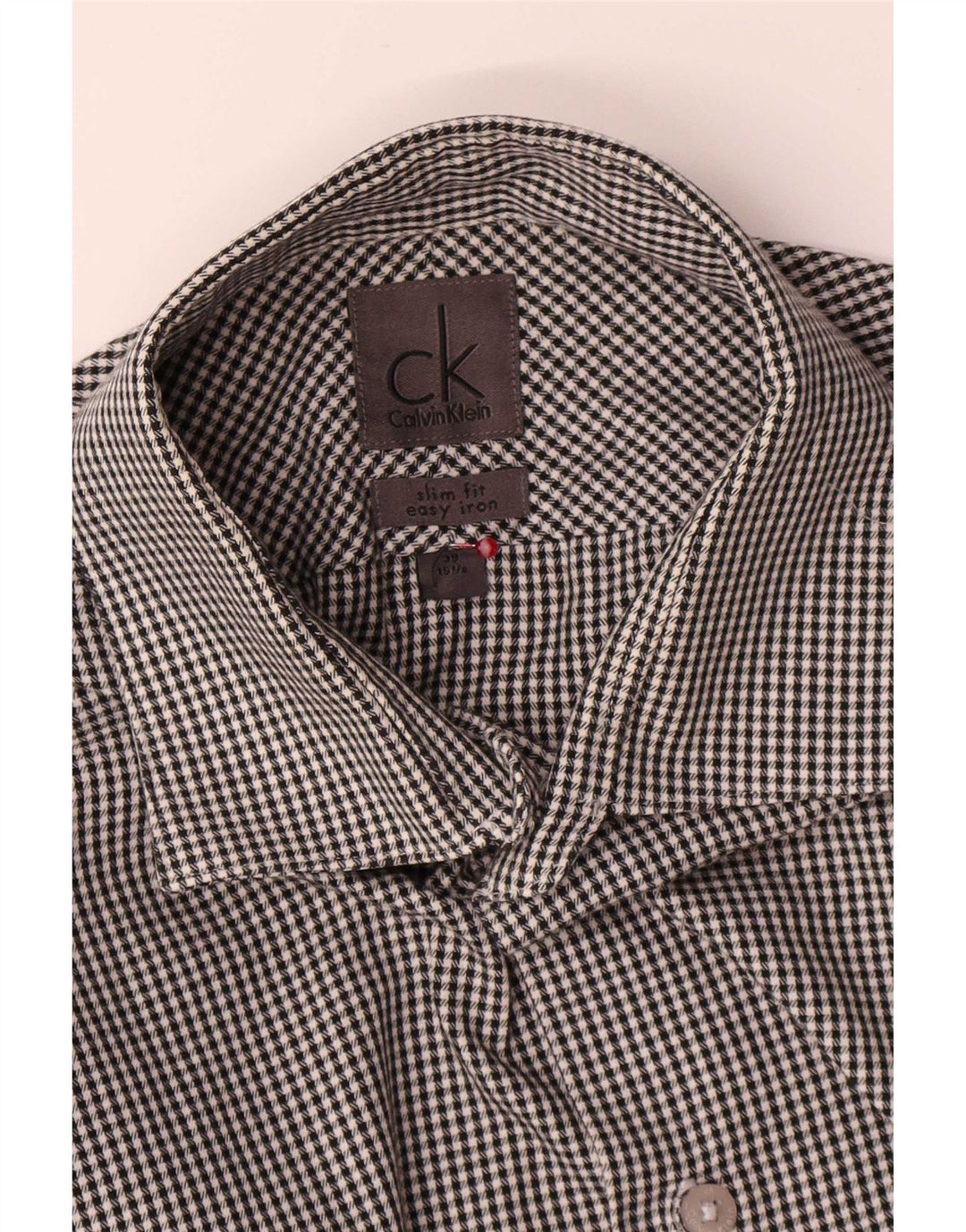 Camisa masculina Calvin Klein Slim Fit tamanho 39 15 1/2 cinza médio Houndstooth