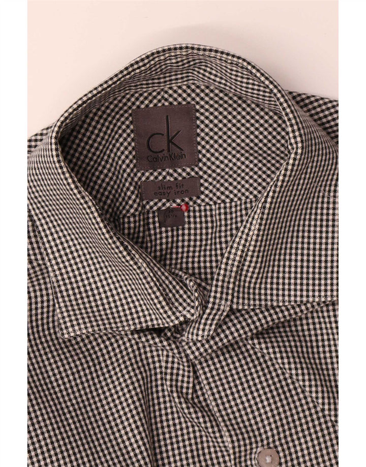 Camisa masculina Calvin Klein Slim Fit tamanho 39 15 1/2 cinza médio Houndstooth