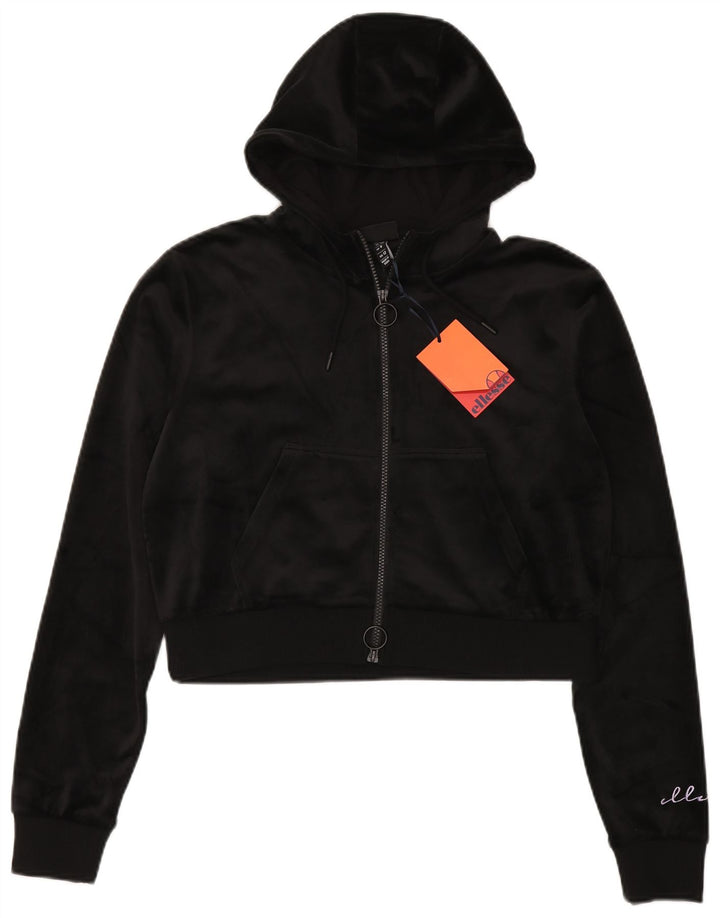 Suéter feminino Ellesse com capuz e zíper de veludo UK 12 poliéster preto médio
