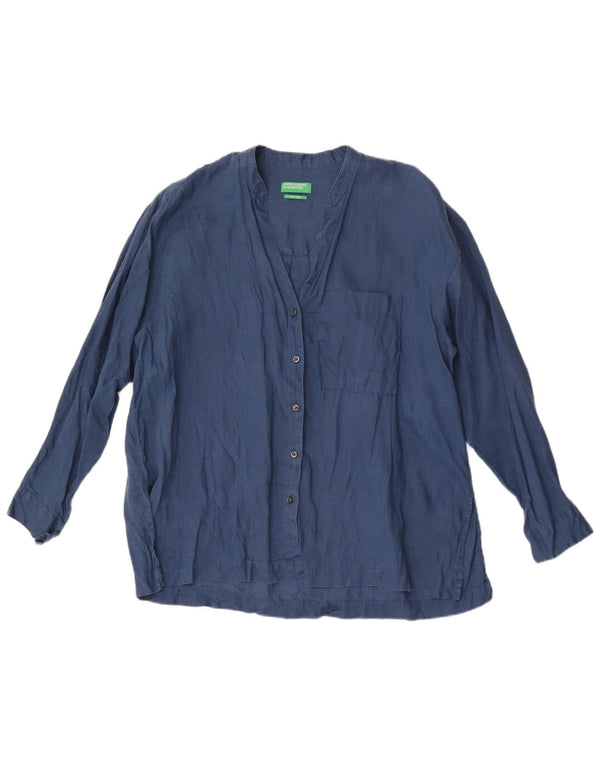 Blusa camisa feminina Benetton UK 18 XL azul marinho linho