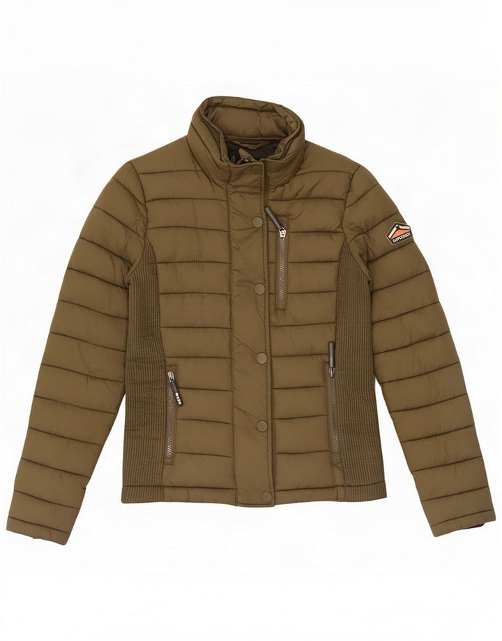 Jaqueta acolchoada feminina Superdry Reino Unido 10 Nylon cáqui pequeno