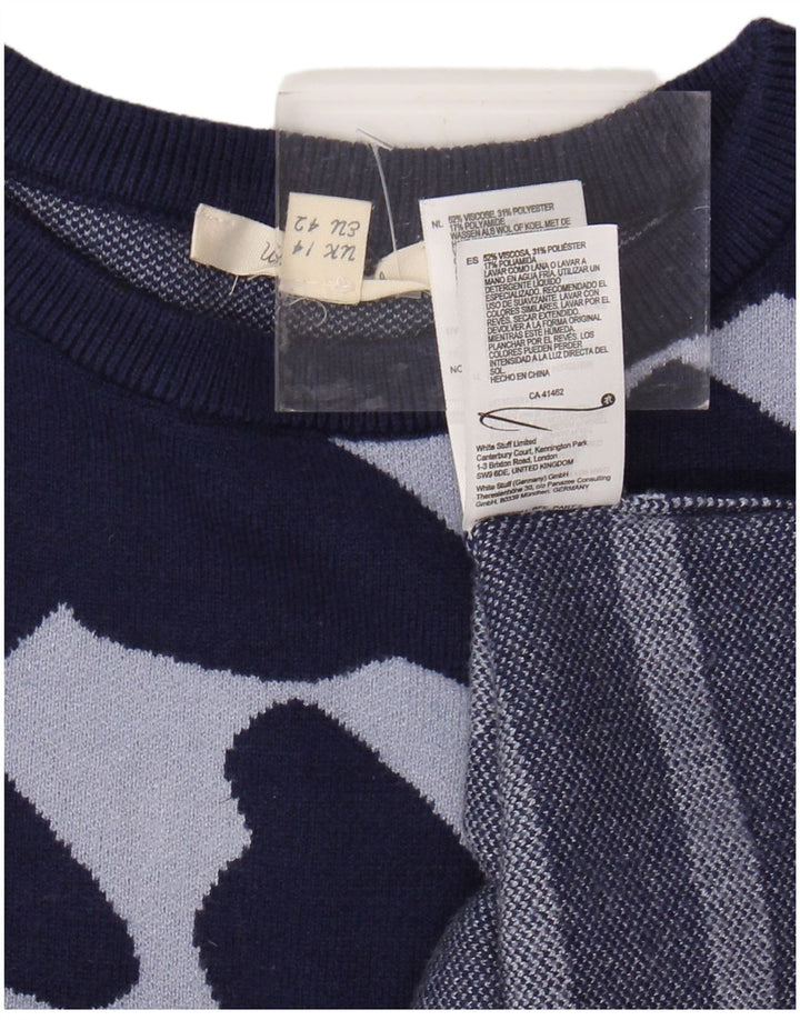 WHITE STUFF Suéter feminino com gola redonda, Reino Unido 14, grande, listrado azul marinho