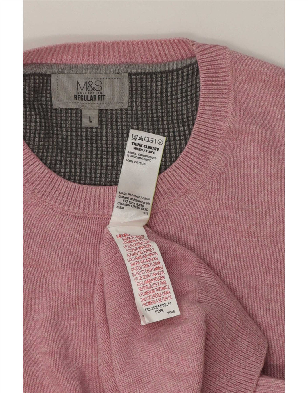 Suéter masculino Marks & Spencer com ajuste regular e gola redonda, grande algodão rosa