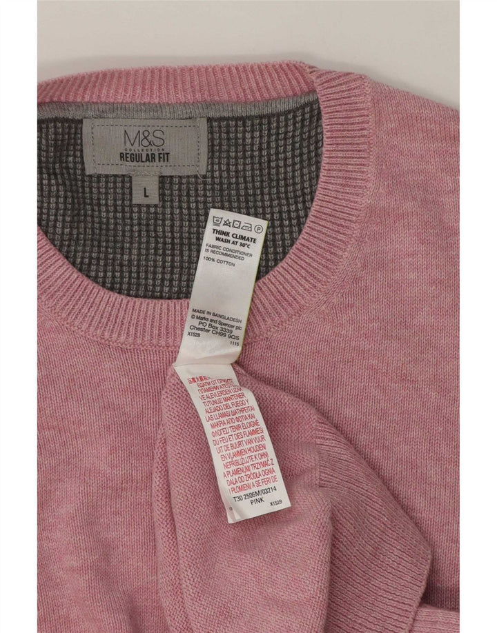 Suéter masculino Marks & Spencer com ajuste regular e gola redonda, grande algodão rosa
