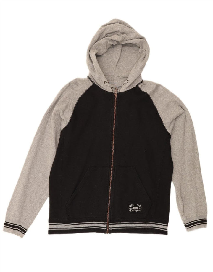 CHAMPION Mens Zip Hoodie Sweater Large Black Colourblock Cotton Vintage Champion and Second-Hand Champion from Messina Hembry 