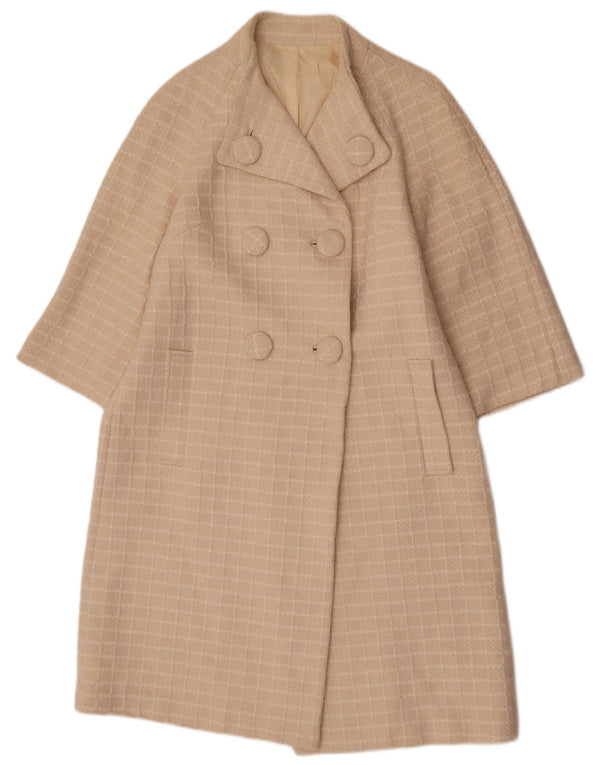Casaco feminino vintage manga 3/4 com peito duplo Reino Unido 14 xadrez bege médio