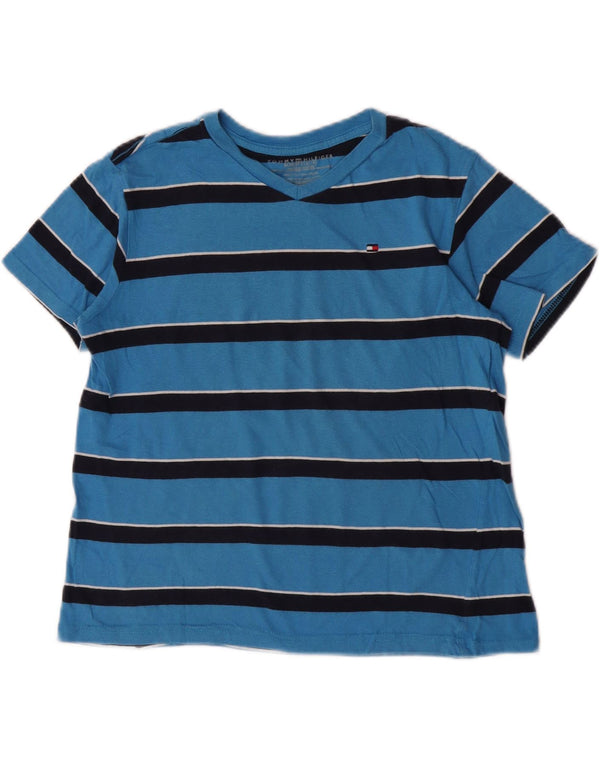 Tommy Hilfiger Boys T-Shirt Top 12-13 Years Medium Blue Striped Cotton