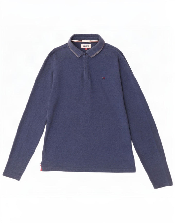 Camisa polo masculina de manga comprida Tommy Hilfiger de algodão azul marinho médio