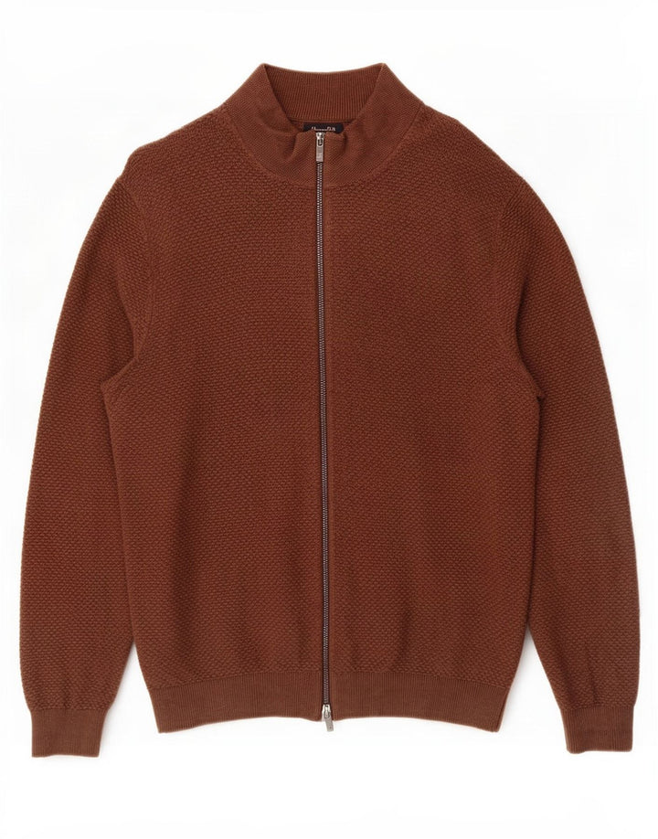 Suéter cardigã masculino Massimo Dutti grande algodão marrom