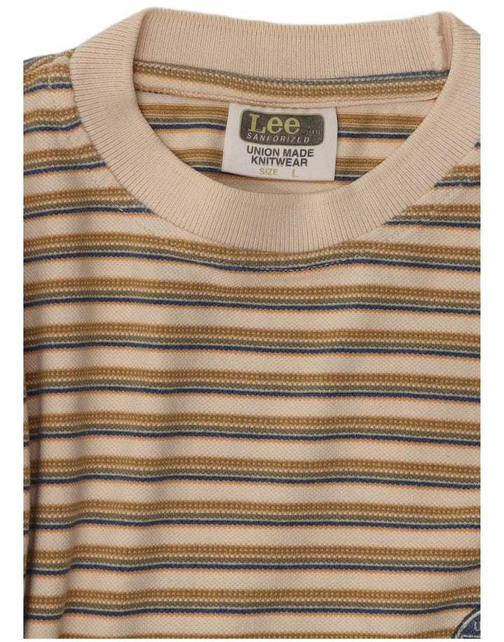 Camiseta masculina Lee grande algodão listrado bege