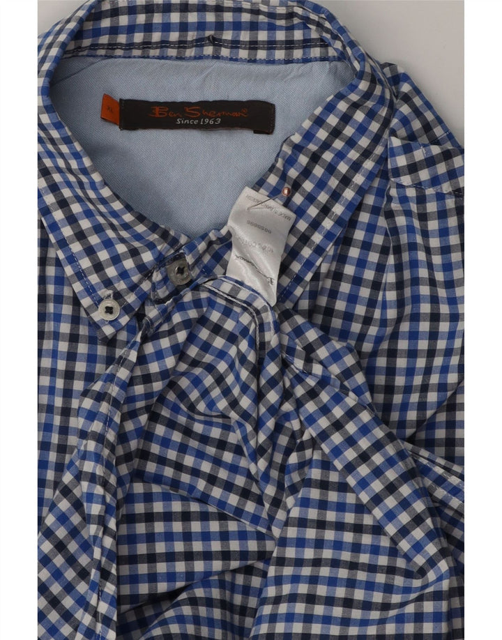 Camisa masculina de manga curta Ben Sherman XL azul algodão guingão