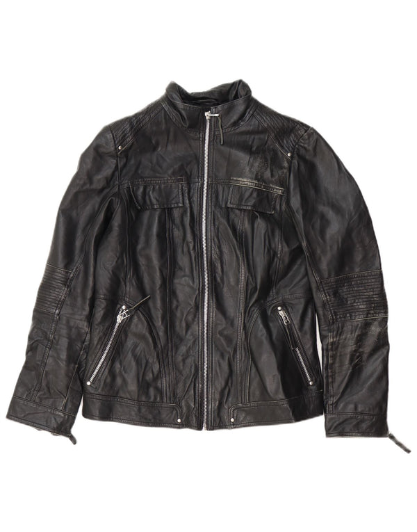 Jaqueta feminina de couro para motociclista Isaco & Kawa IT 44 couro preto médio