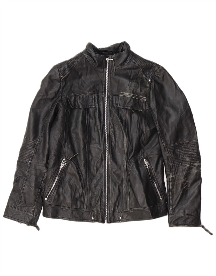 Jaqueta feminina de couro para motociclista Isaco & Kawa IT 44 couro preto médio