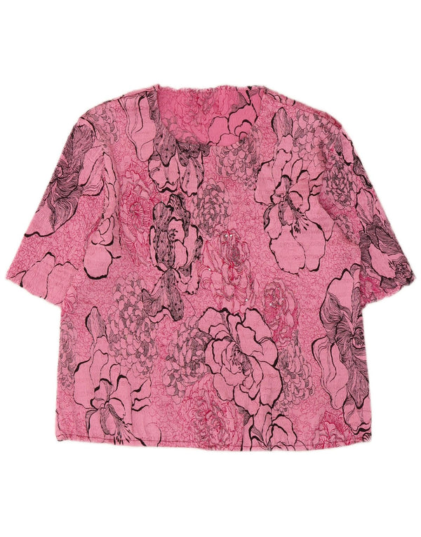 Blusa feminina vintage UK 20 2XL rosa floral