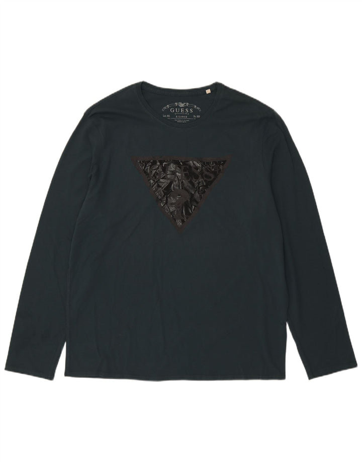 Top gráfico masculino GUESS manga comprida XL algodão verde