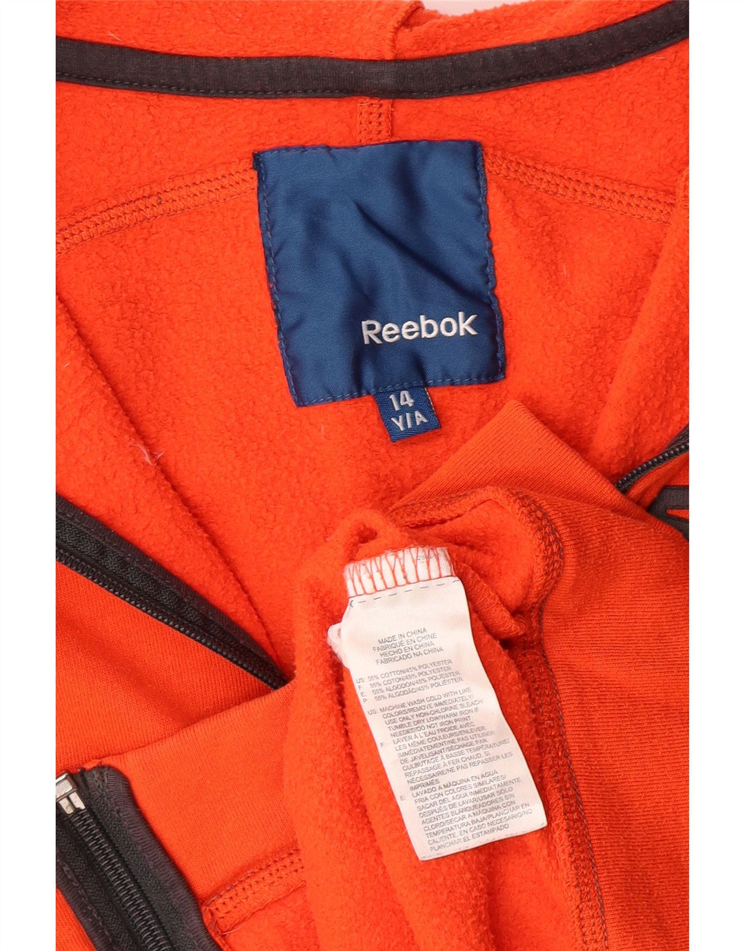 Suéter REEBOK Boys com capuz e zíper gráfico 13-14 anos algodão laranja