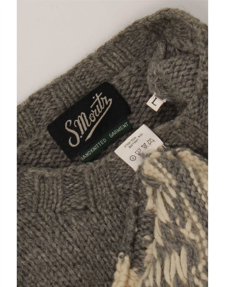 Suéter masculino S. Moritz com gola redonda, lã geométrica cinza grande