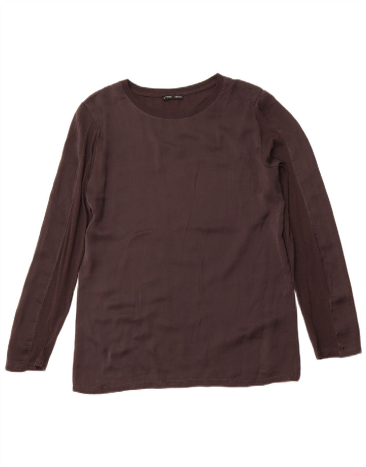 ZARA Top feminino manga comprida UK 12 médio preto sintético